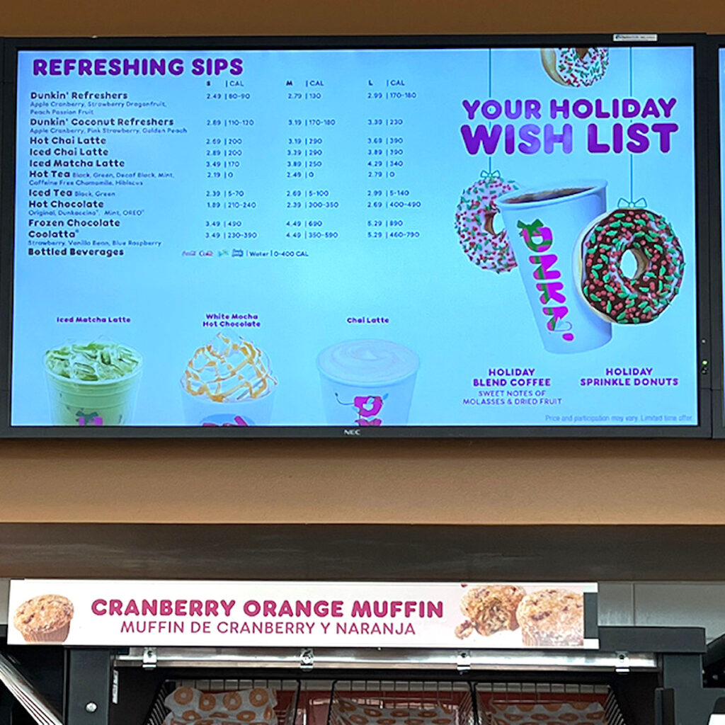 Dunkin Donuts digital menu