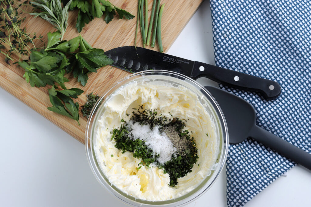herb butter ingredients in a mixing bowl