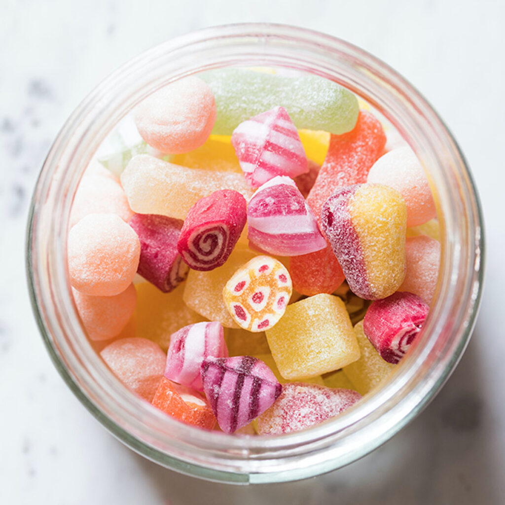 top view of a jar full of candy