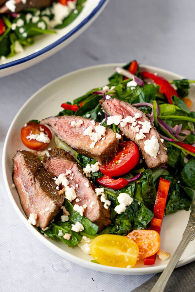  grilled balsamic marinated steak salad top view