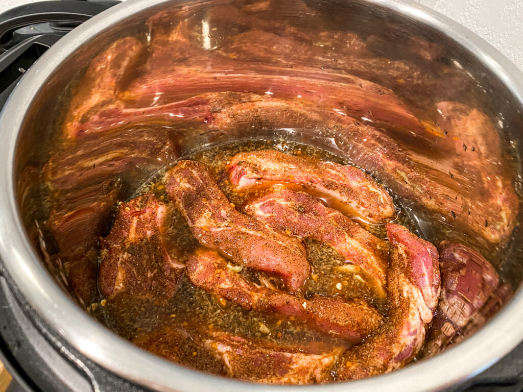 seasoned baby back pork ribs in an instant pot