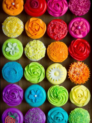 cupcakes of all colors arranged in a grid