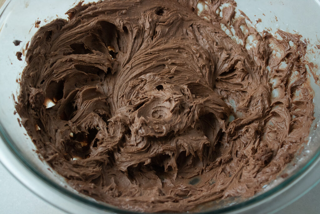 final mix of chocolate buttercream frosting