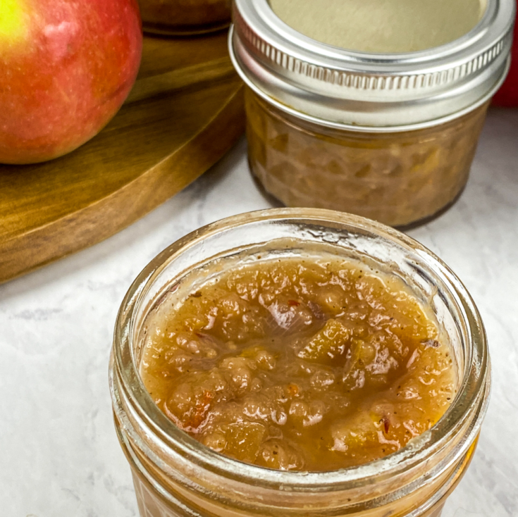 image of Instant Pot savory apple chutney from Flavor Portal recipe in a mason jar