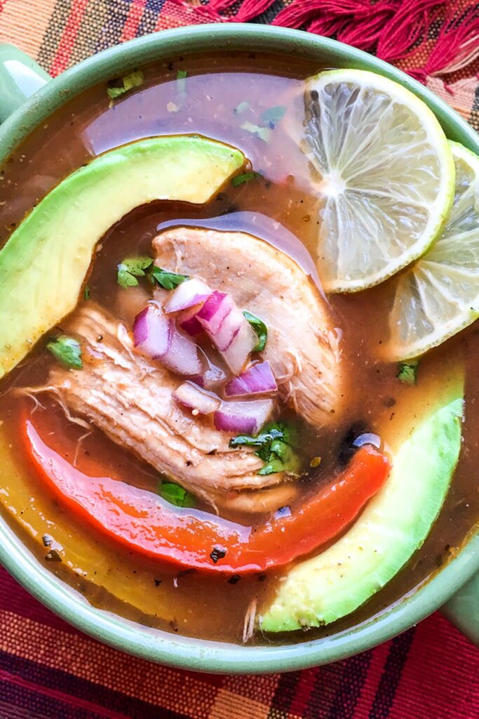 Instant Pot Chicken Fajita Soup from Flavor Portal recipe ina. green ceramic bowl