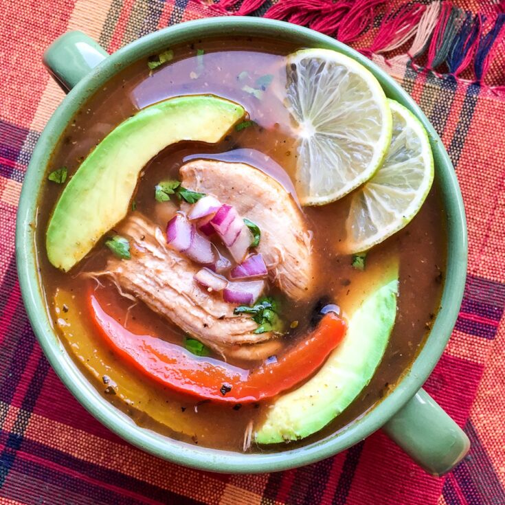 Instant Pot Chicken Fajita Soup from Flavor Portal recipe ina. green ceramic bowl