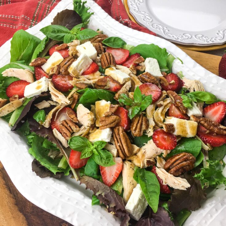 top view instant pot chicken salad from flavor portal recipe on a white platter