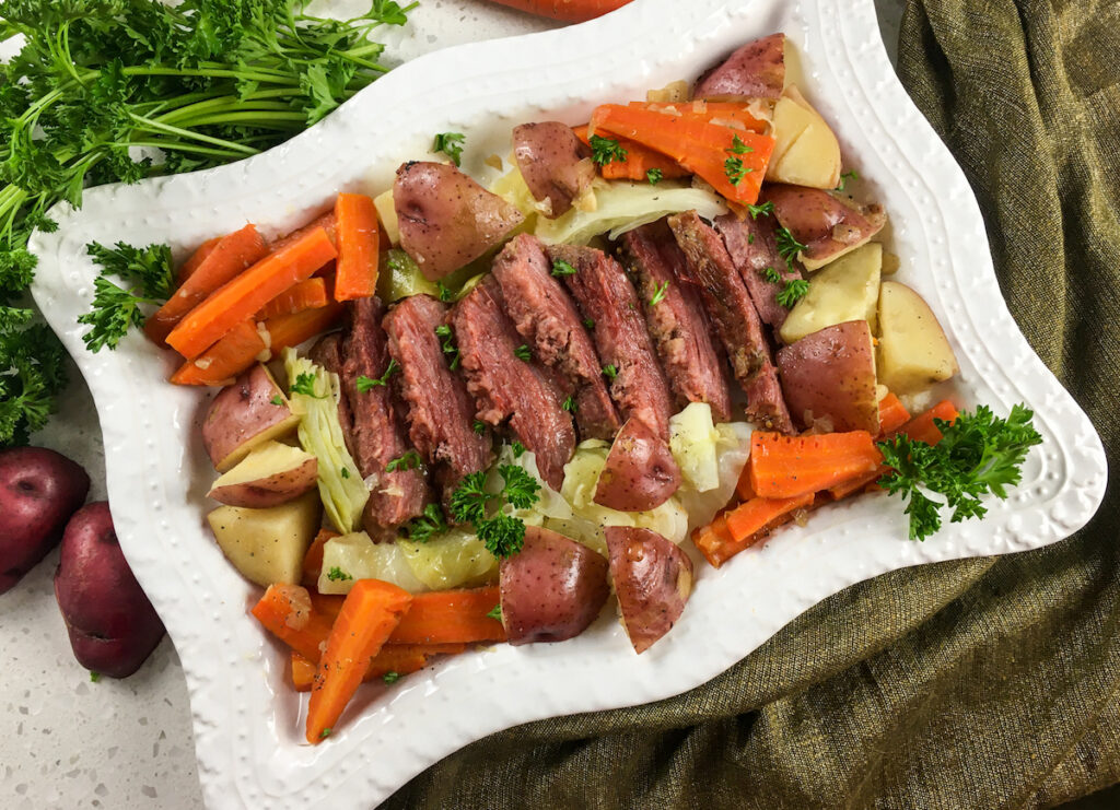 top view Instant Pot corned beef and cabbage from Flavor Portal recipe