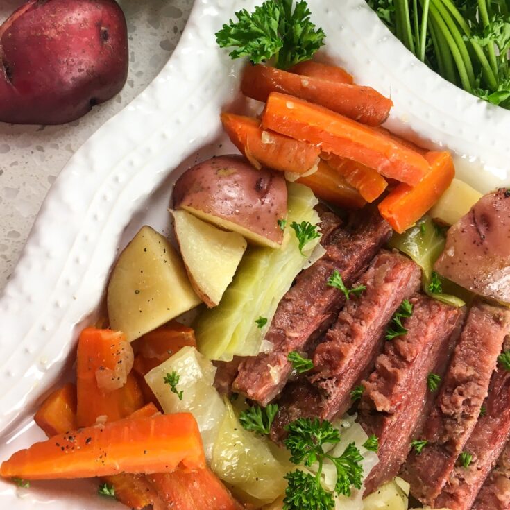 top view Instant Pot corned beef and cabbage from Flavor Portal recipe