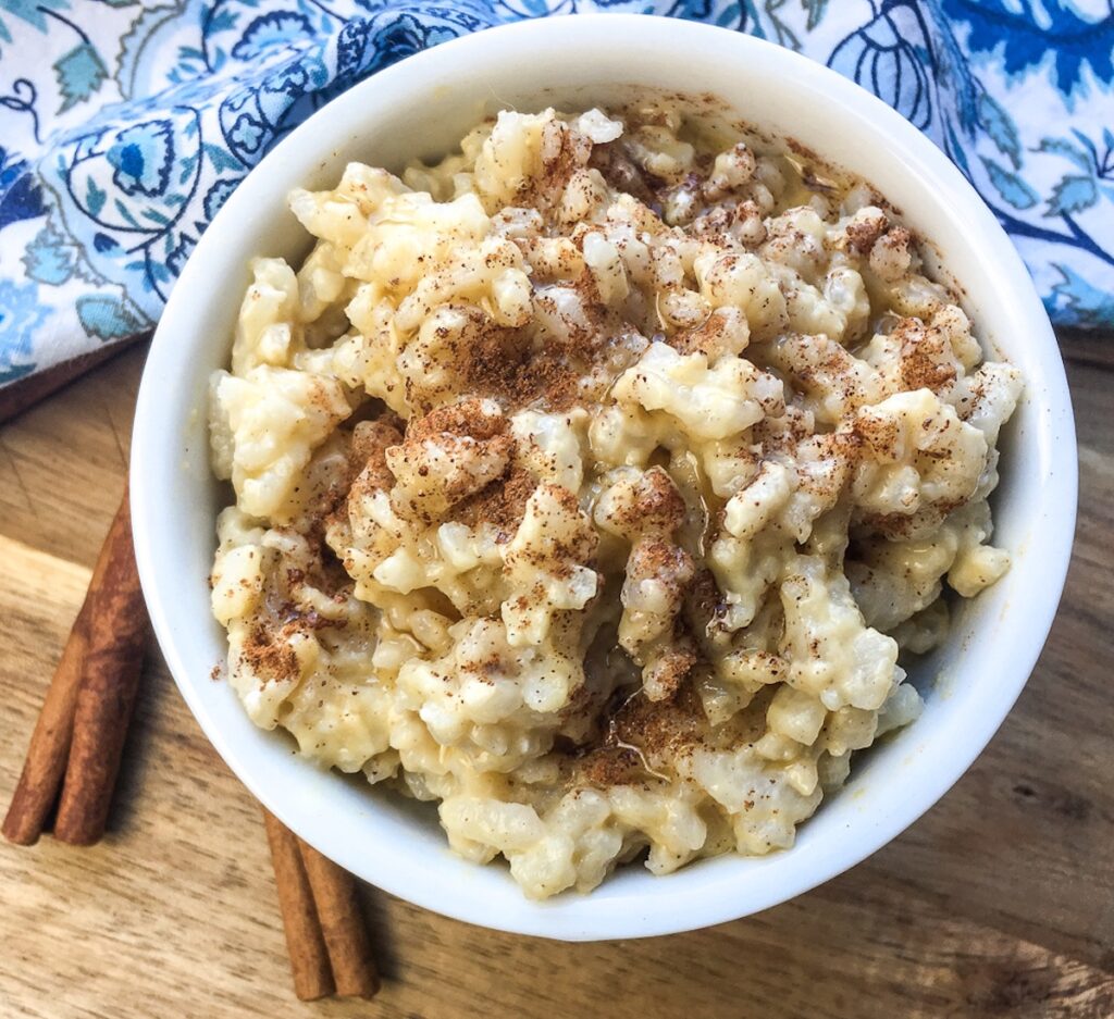 Instant Pot rice pudding from Flavor Portal recipe sprinkled with cinnamon