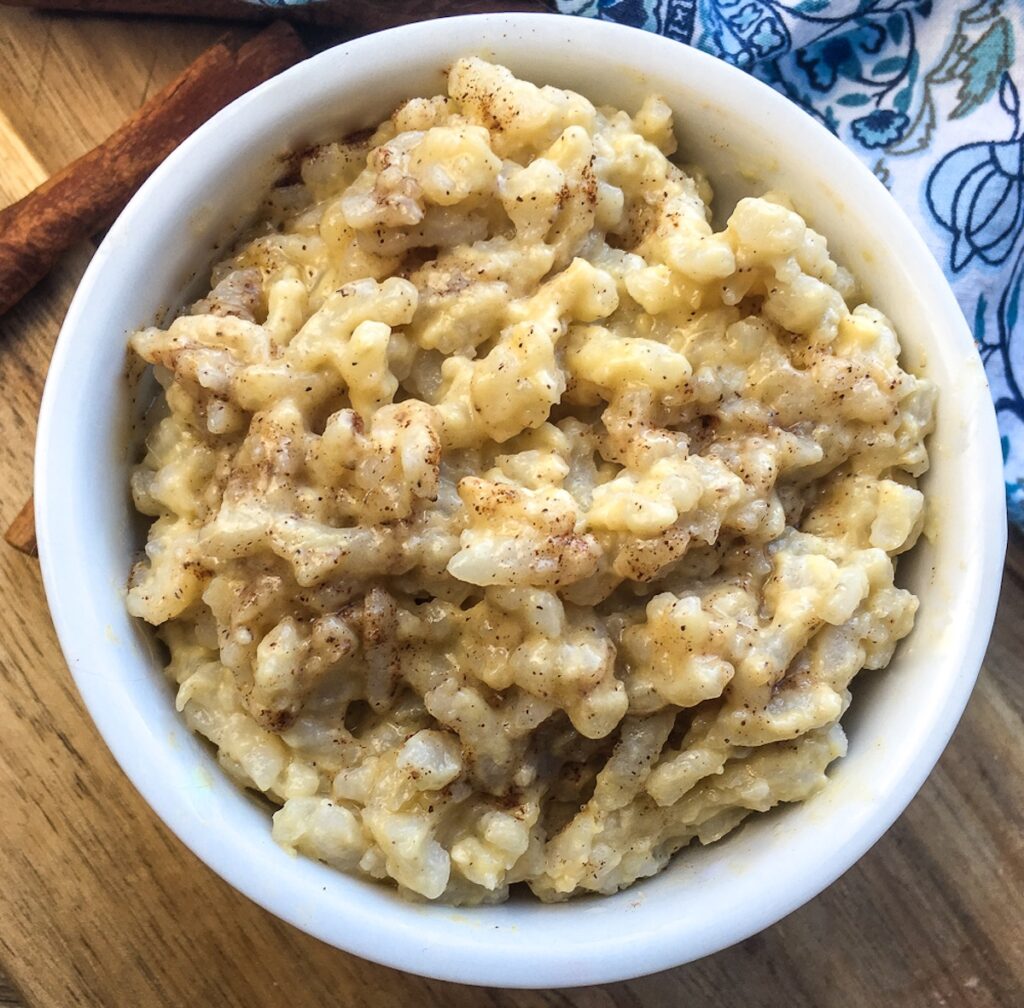 Instant Pot rice pudding from Flavor Portal recipe sprinkled with cinnamon