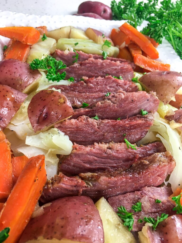 top view Instant Pot corned beef and cabbage from Flavor Portal recipe