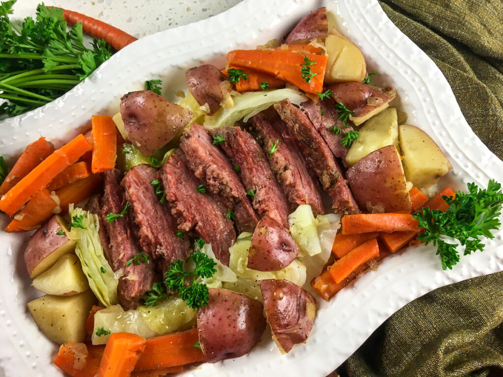 top view Instant Pot corned beef and cabbage from Flavor Portal recipe