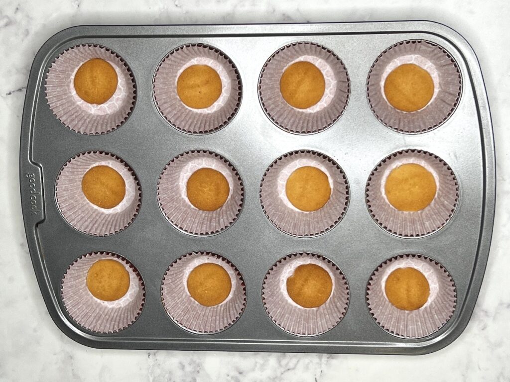 vanilla wafers in cupcake liners for cherry cheesecake tarts with vanilla wafers