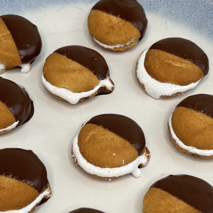 chocolate covered vanilla wafers on a plate