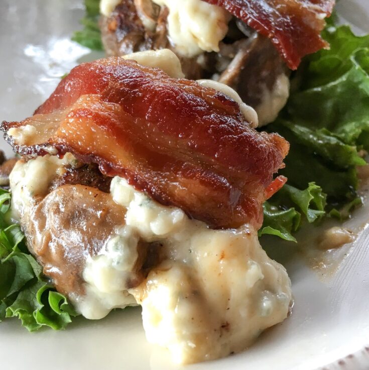 keto blue cheese mini sliders from Flavor Portal recipe on a bed of lettuce