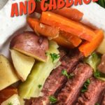 Instant Pot Corned Beef and Cabbage from Flavor Portal recipe with dooked carrots on a white platter