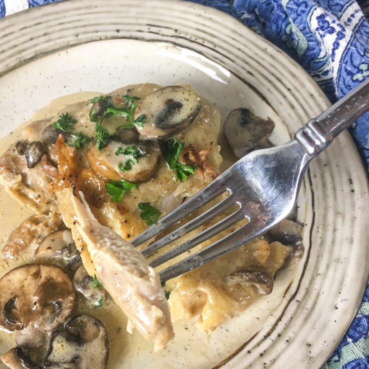 fork over keto creamy chicken thighs from Flavor Portal recipe