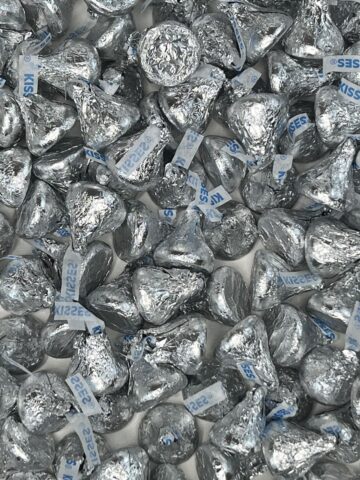 closeup of hershy kisses for the guess how many in a mason jar game