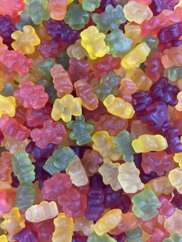 closeup of gummy bears for the guess how many in a mason jar game