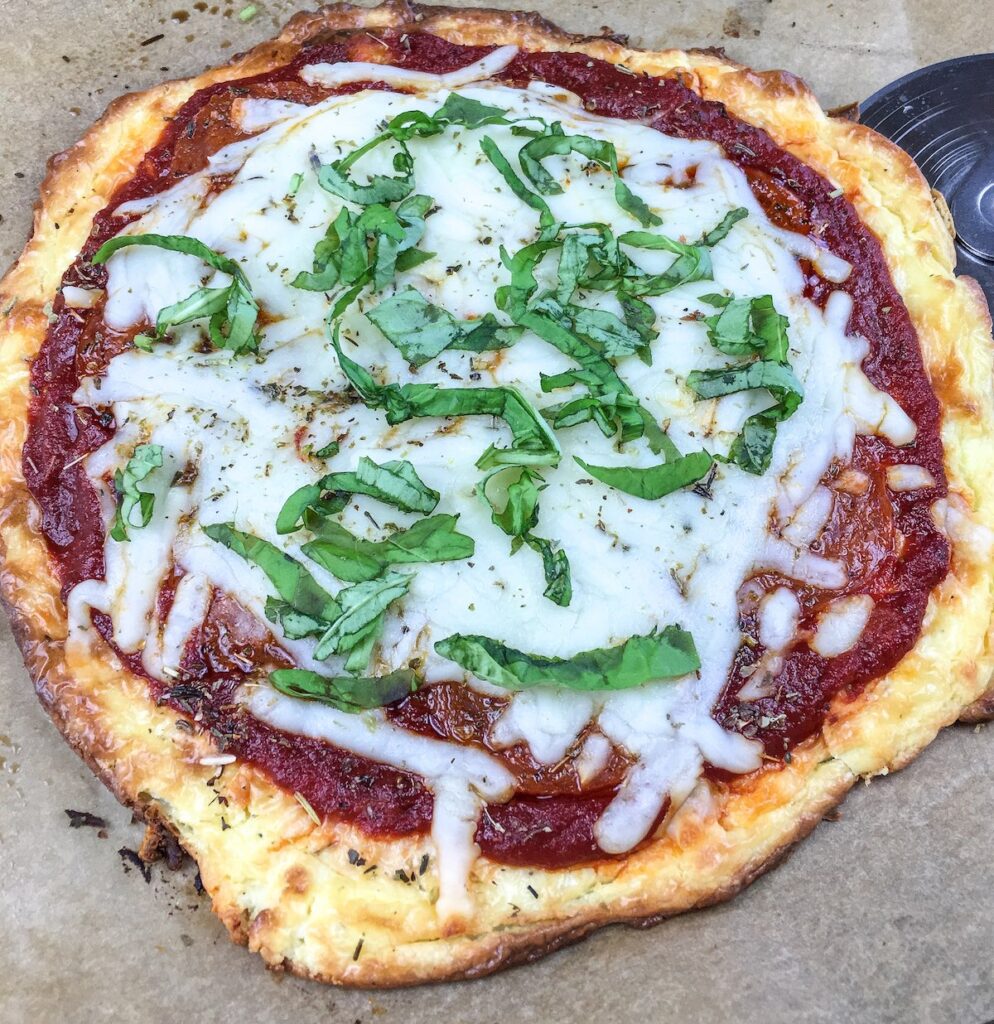 top view whole keto pizza from Flavor Portal recipe