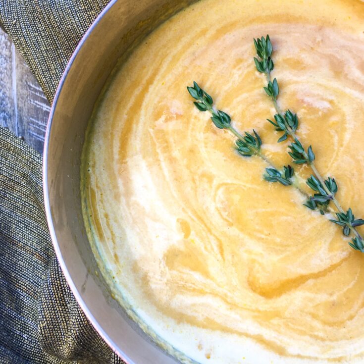 creamy ginger carrot soup from Flavor Portal recipe in a pot