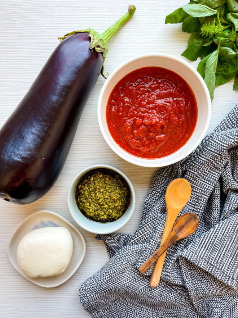 ingredients for pesto eggplant parmesan from Flavor Portal recipe