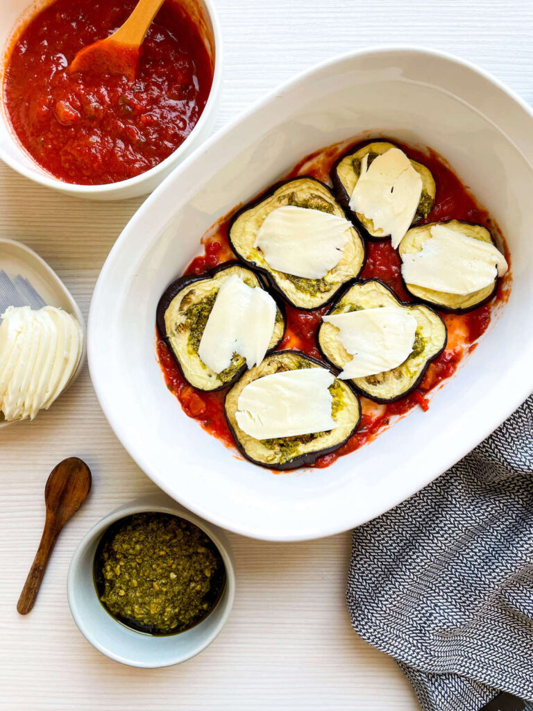 step 5 of pesto eggplant parmesan from Flavor Portal recipe