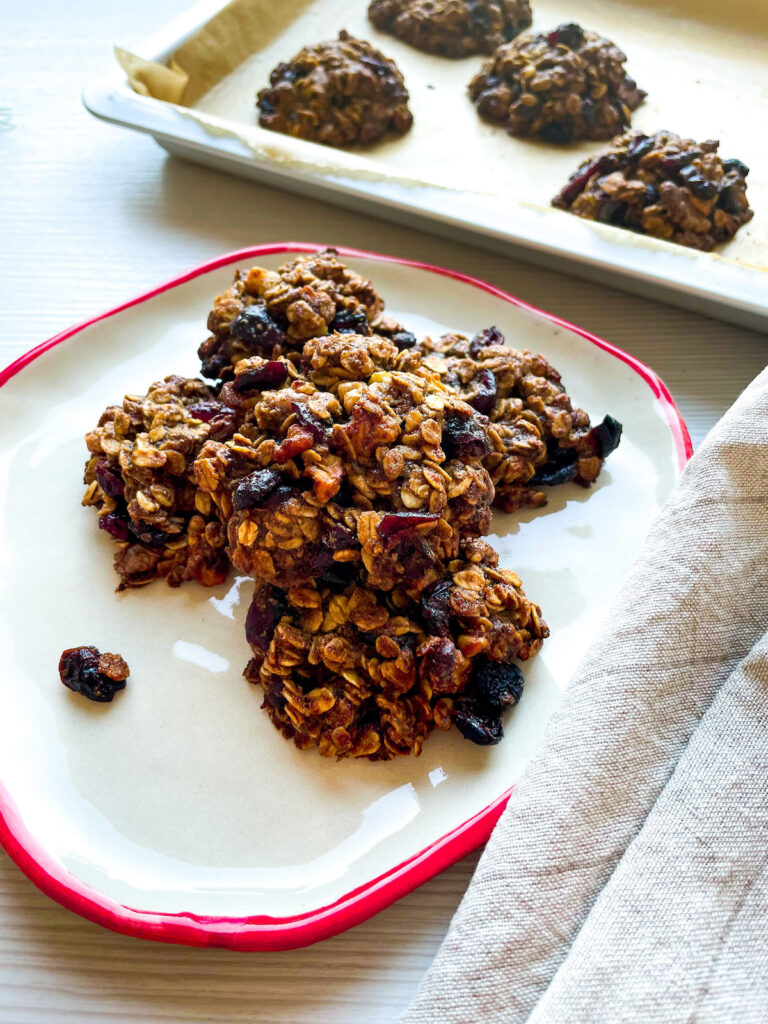 walnut cranberry oatmeal cookies from Flavor Portal recipe angled view