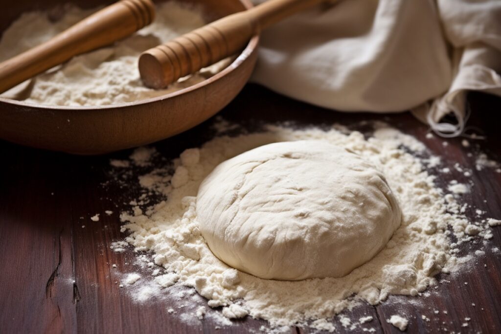 Bosnian pita bread dough on flour