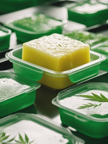 closeup of a small cube of cannabutter in a green ice cube tray