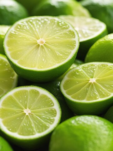 closeup of sliced limes on a pile of limes