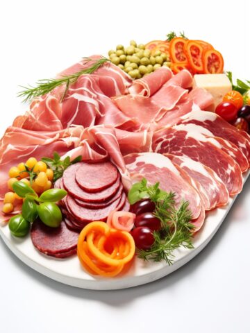 platter of salami, ham and other cold cuts showing a collection of tasty uncured meats.
